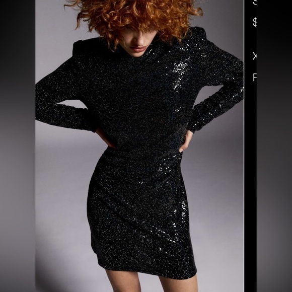 Zara Dresses & Skirts - Zara black SHOULDER PAD DRAPED DRESS size XL